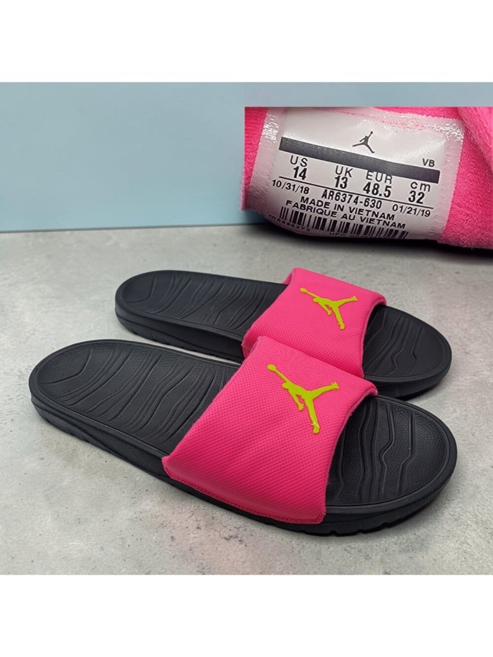 Nike Air Jordan Slides Men's Size 14 - Black/Pink Neon - AR6374-630 - Sandals